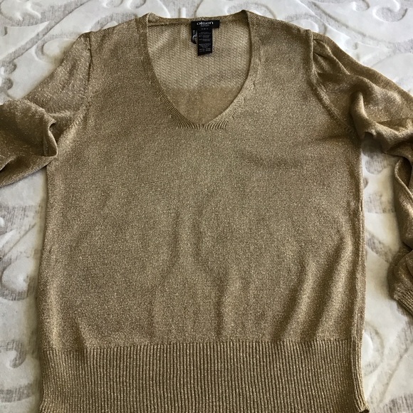 Olsen Europe Gold Metallic V-Neck Women's Sweater Size S-M / 8 - Picture 5 of 10